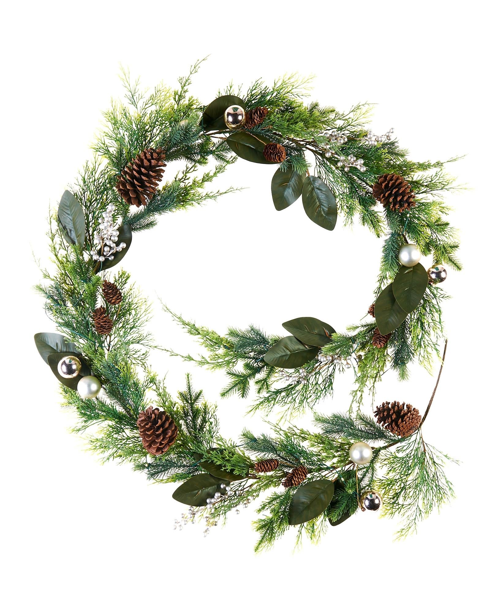 Pre-Lit Mixed Tip Garland, Pinecones & Berries, 9 ft