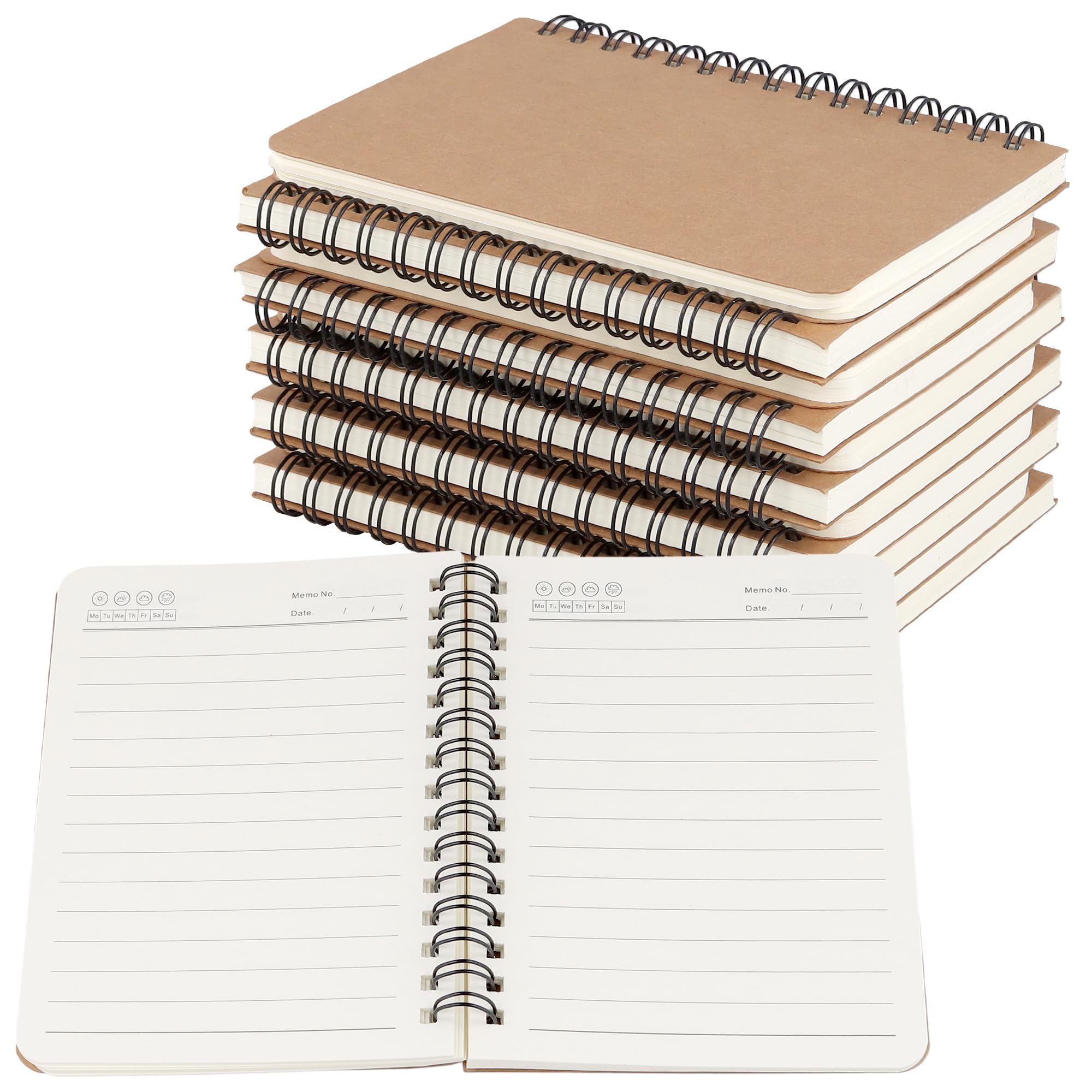 SEUNMUK 12 Pack A6 Spiral Notebook, Kraft Cover Wirebound Notebooks with 50 Sheets Lined Paper, 10.2 x 14 cm Small Journal Notepad for Travel Work Office