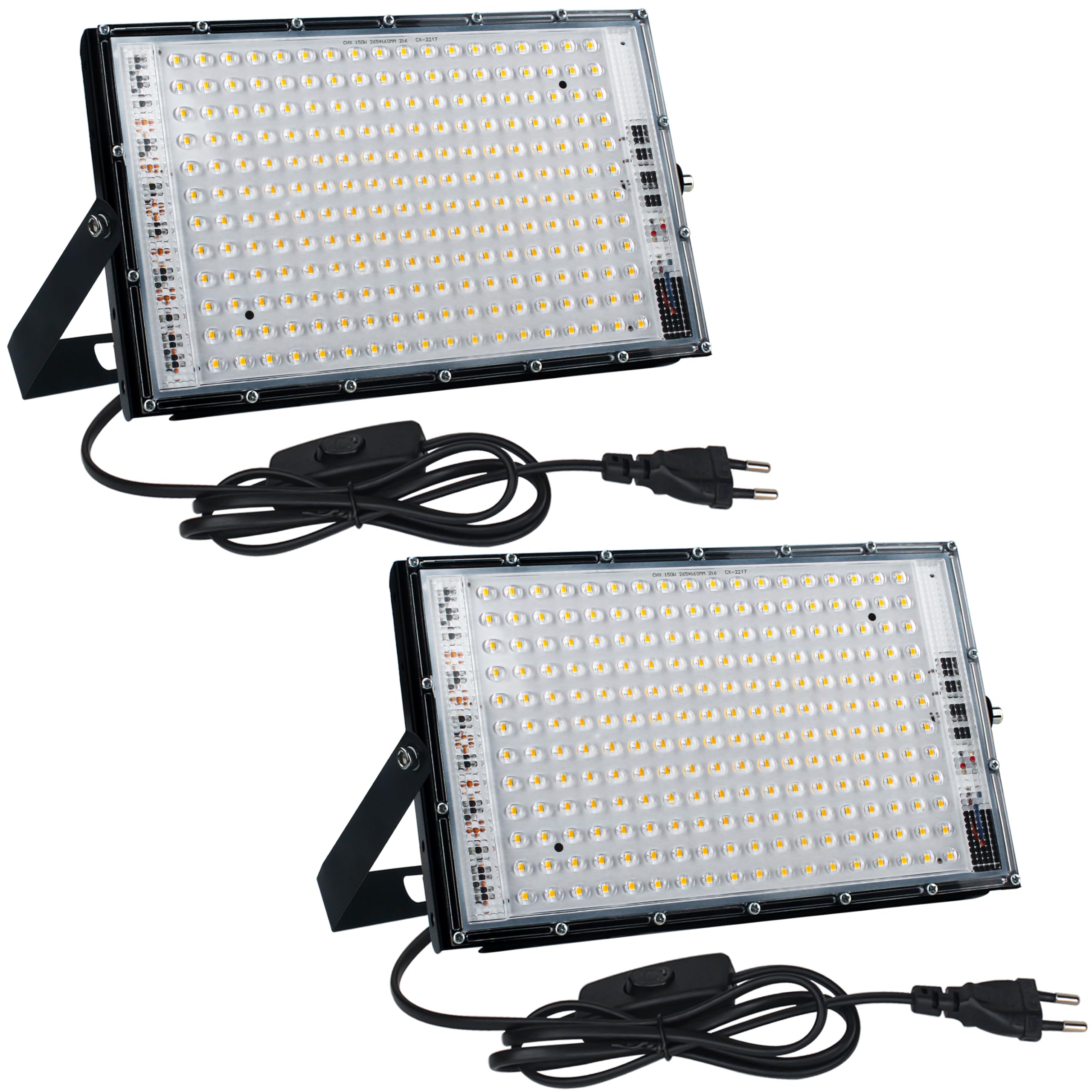 CREATESTAR Faretto LED da Esterno 150W 2 Pezzi, 3000K Bianco Caldo Faro LED Esterno con Spina, 15000LM Luce di Sicurezza IP65 Impermeabile LED Faretti per Garage, Cortile, Giardino, Terrazza