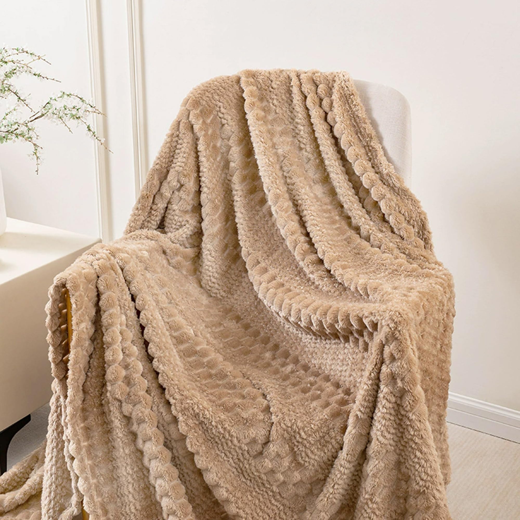 ADUODAO Soft Flannel Sofa & Bed Throws, Fluffy Throw Blankets for Travel & Camping, Machine Washable Nap Blankets for Office, Bedroom, Settees, Loveseat, Armchair (200 * 180cm,Khaki)