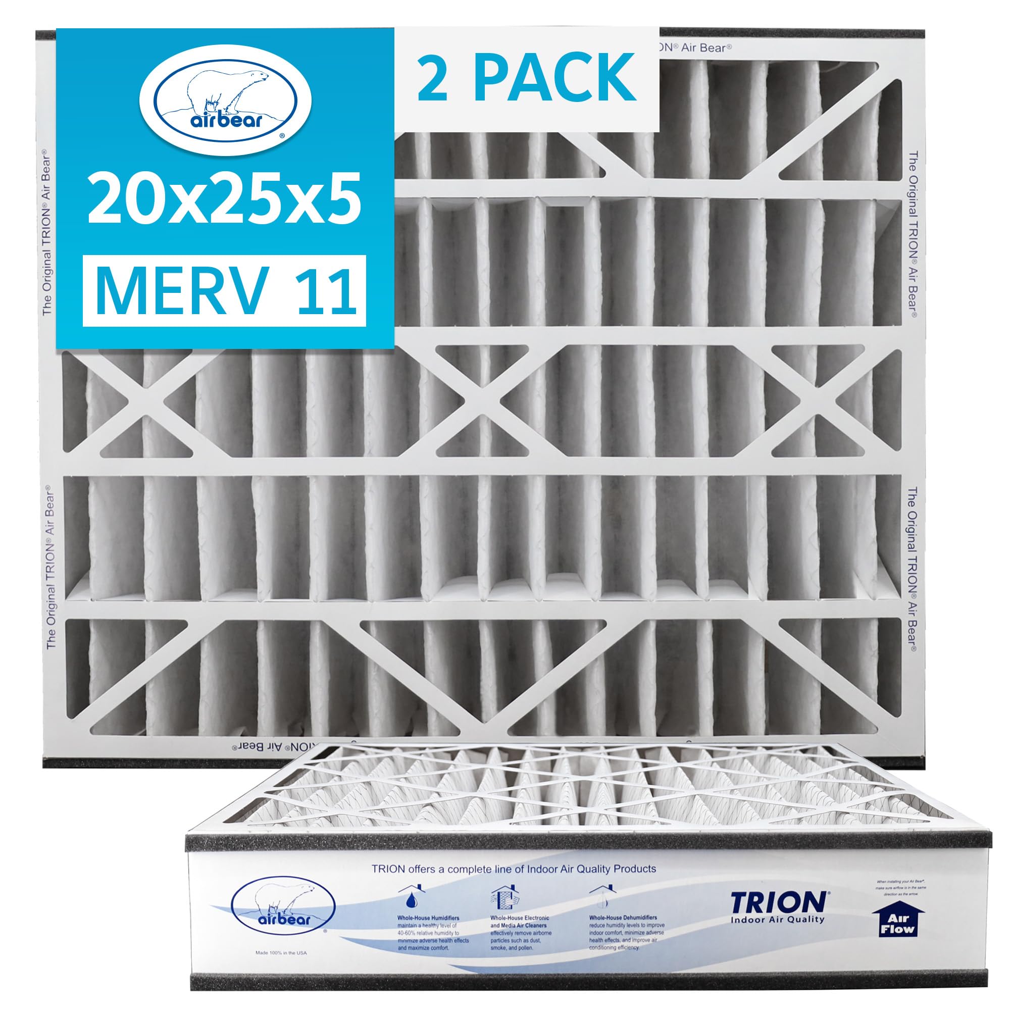 Air Bear 20 x 25 x 5 Luftfilter MERV 11 (2er-Pack) Plissierter HVAC-Luftfilter-Ersatz (tatsächliche Größe: 50 x 61 x 12 cm), kompatibel mit Teilenummer: 259112-102