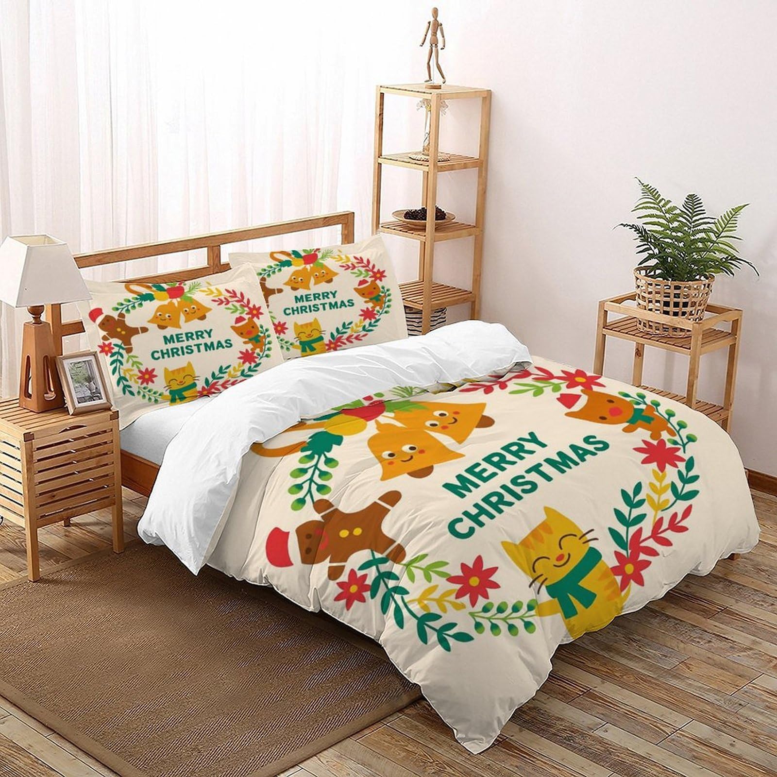 Housse de couette Xmas festive animaux 260x220cm, l'idée cadeau idéale pour amoureux des chats