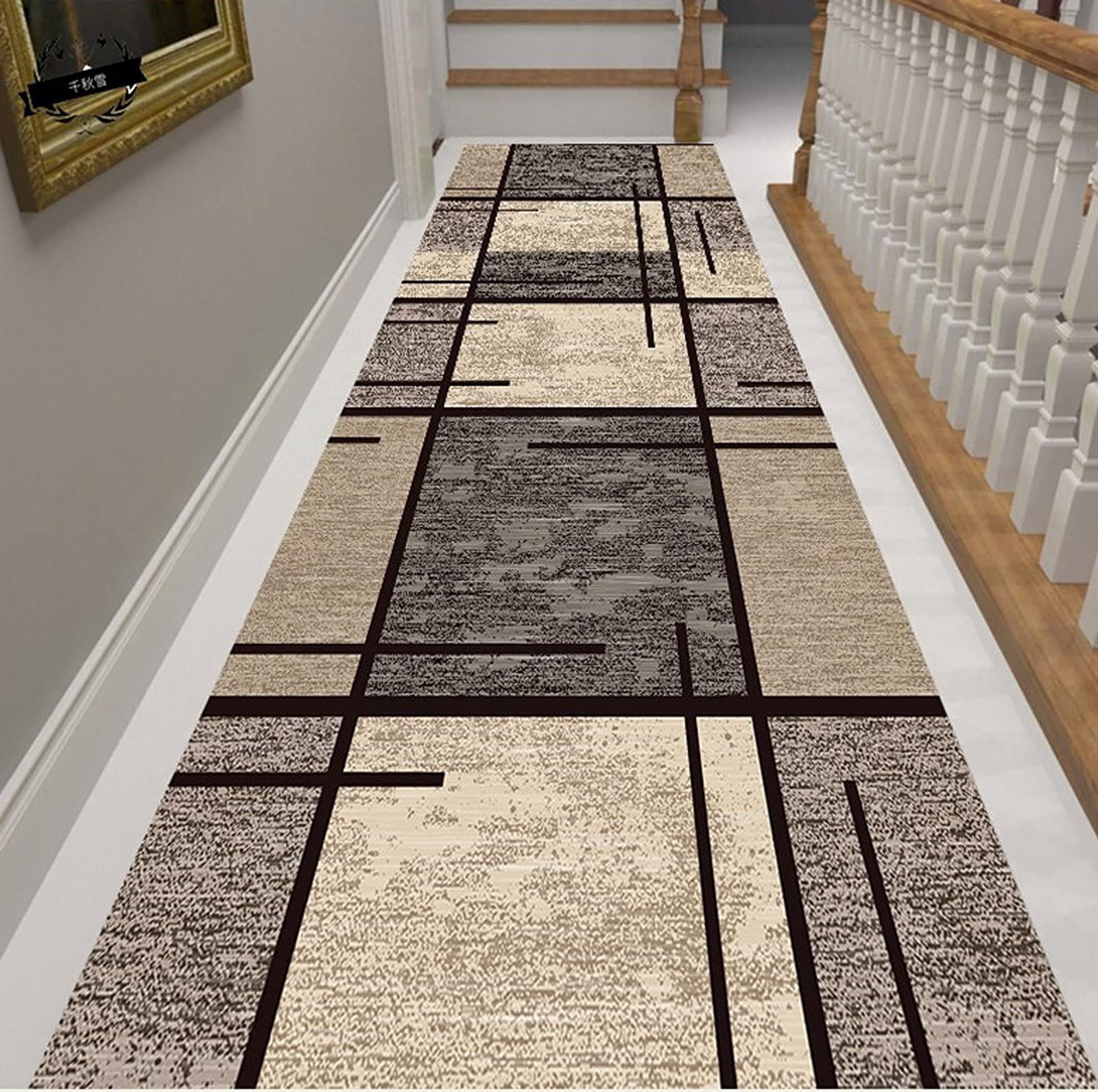 ZZUU Modern Geometric Trellis Pattern Carpet Runners For Hallways - Non Slip And Washable,Hardwearing Machine Washable Kitchen Hall Bathroom Runner Mat Rug Custom