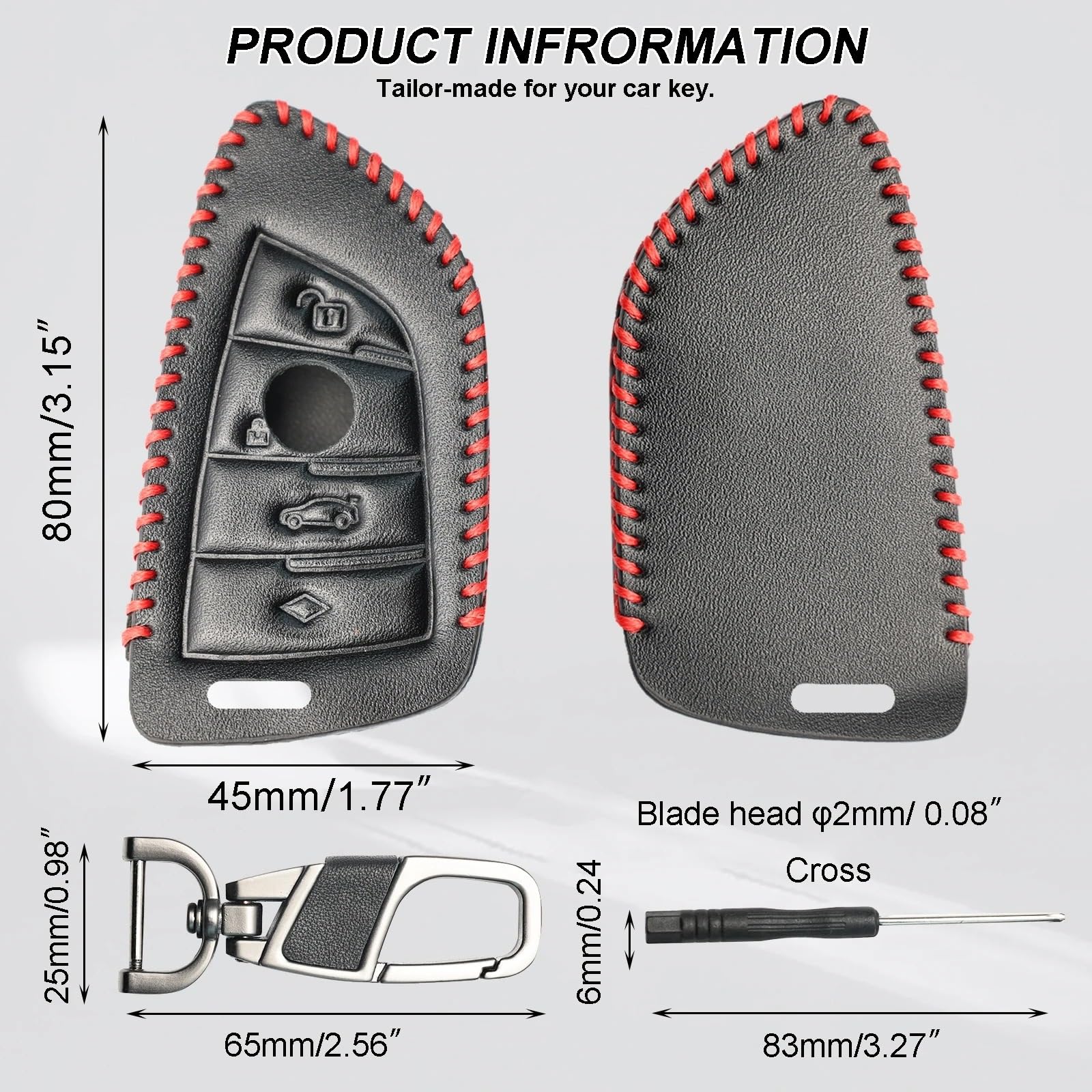 para Llave de Coche Funda para Llavero de Cuero sintético de 4 Botones para 5, para X5, G30, G31, 7, G11, G12, 6, GT, 8, G14, G15, G16, 3, F30, F31, G20, G21, 2016