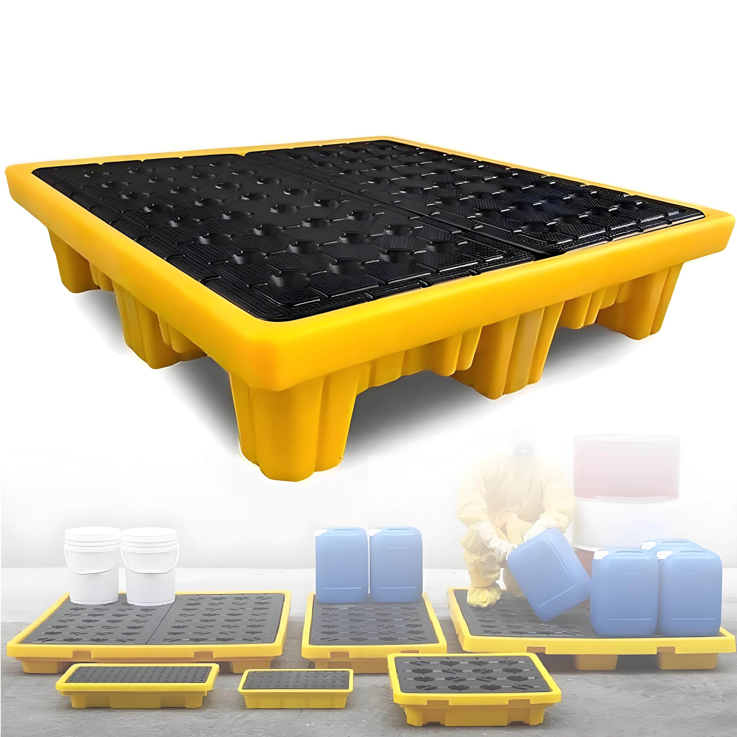 JKJZSALJ Spill Containment Pallet – Stackable Spill-Proof Tray With Flat Top Grating For Factory & Warehouse Storage – Durable Modular Platform 130X68X30Cm,72×72×16cm