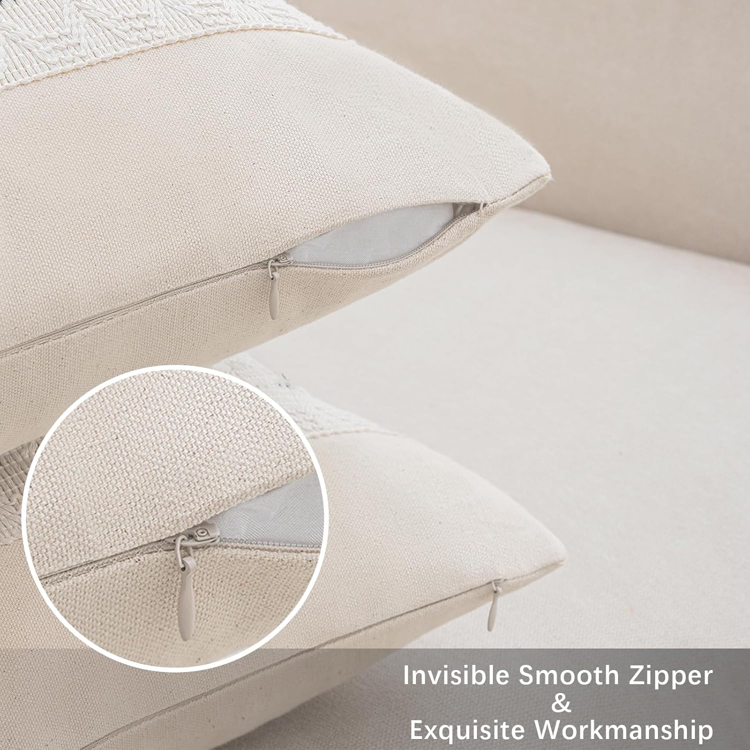 Alsoo Navy Blue Throw Pillow Covers 18x18 Inch Set of 2, Farmhouse Square Decorative Accent Cushion Case for Couch Living Room, Modern Neutral Rustic Home Decor - Image 3