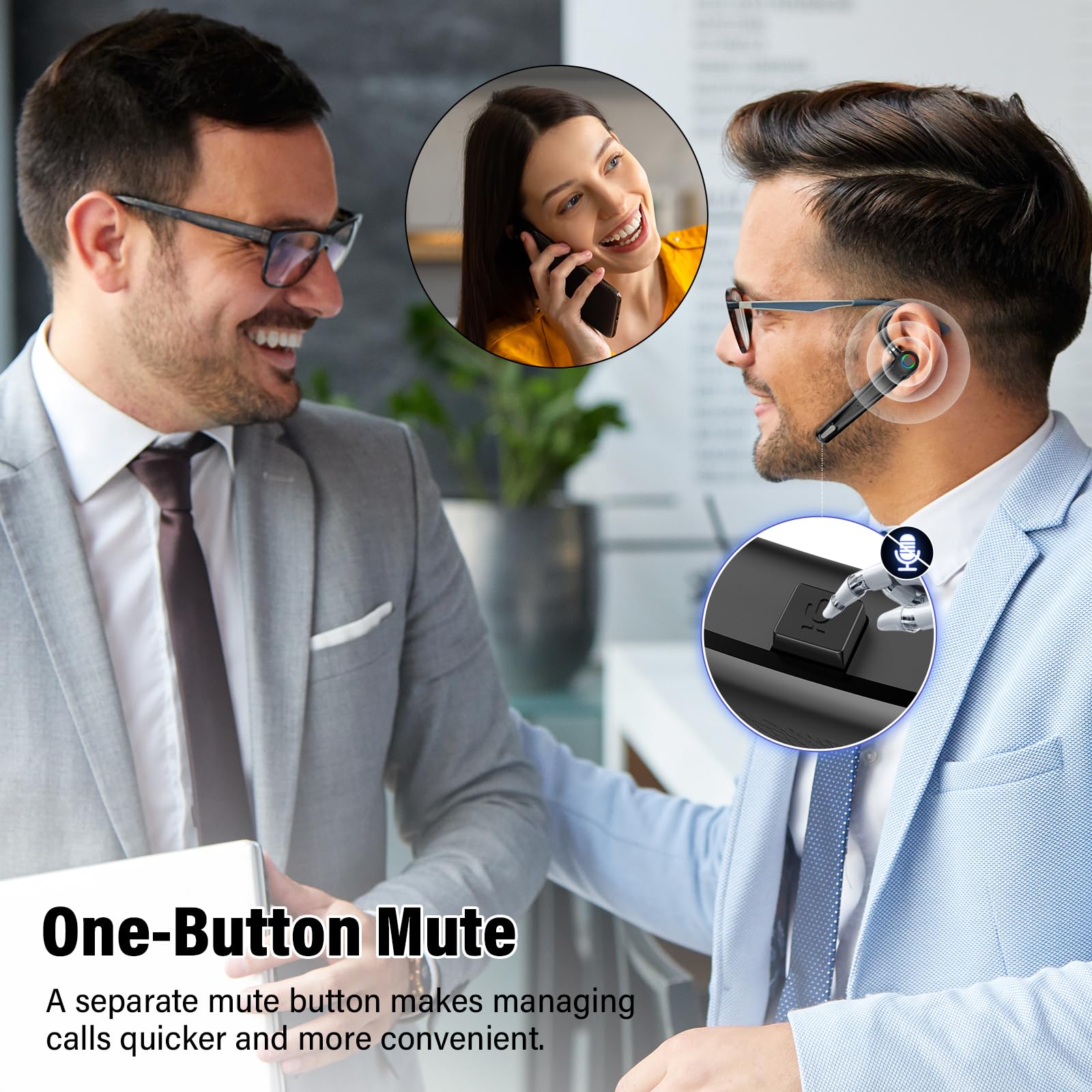 Atheewon Auricolare Bluetooth V5.4, Cuffie Vivavoce Wireless | ENC Doppio Microfono Antirumore, Silenziamento, Connessione Due Dispositivi, 115Ore Cuffie Bluetooth, Adattatore USB Computer