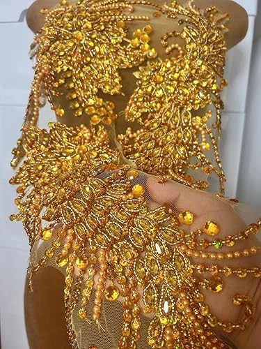 Miniatura 48 de Vestido de novia con cuentas a mano, parches para coser en apliques de encaje con diamantes de imitación, accesorios de cristales de bricolaje