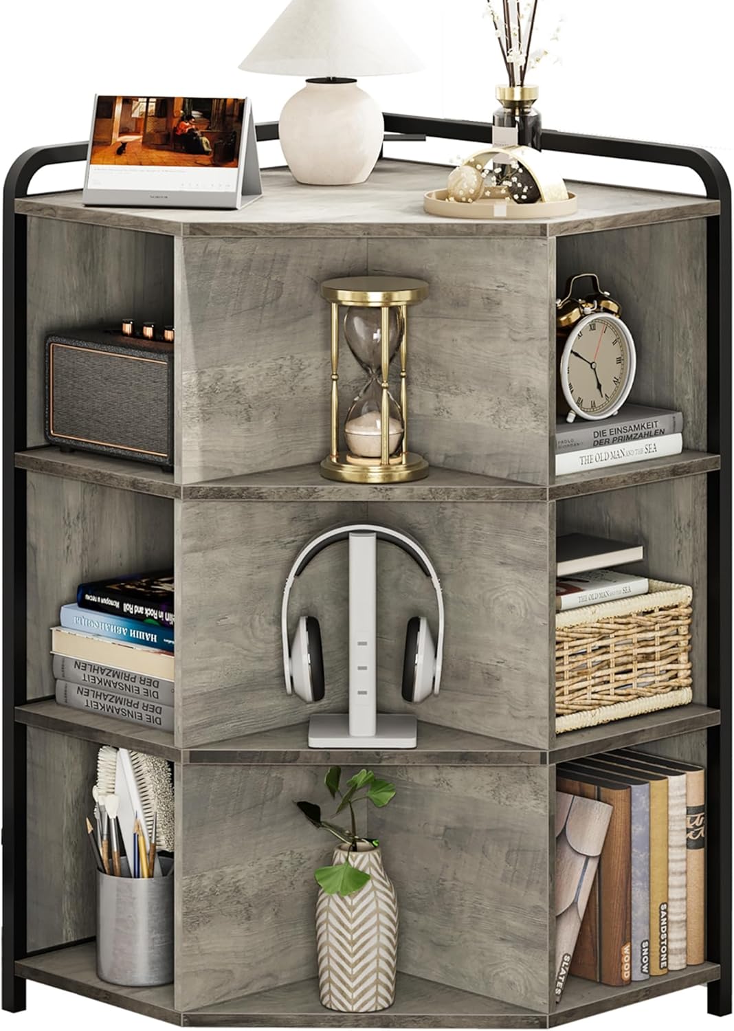 IDEALHOUSE Corner with USB Ports and Outlets, Wooden Corner Cube Storage, 9