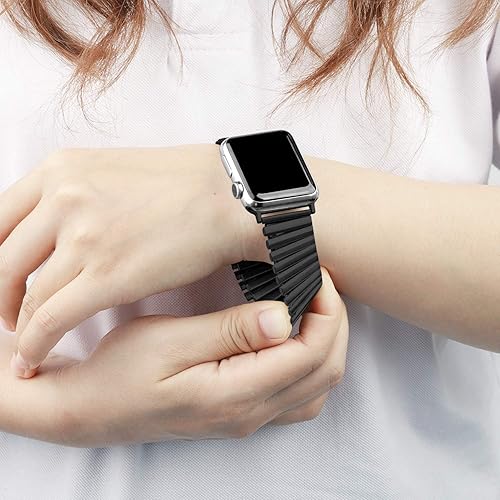 Miniatura 2 de YOUKEX Correas elásticas de acero inoxidable compatibles con Apple Watch 7 de 1.61 pulgadas, 1.77 pulgadas, 1.65 pulgadas, 1.49 pulgadas, 1.57