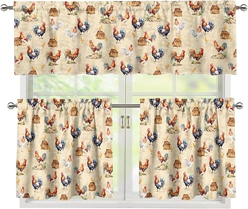 Miniatura 24 de Cortinas de Cocina con Patrón de Gallo Juego de 3 Piezas Elegante Juego de Cortinas de Cocina y Cenefas Elegante Juego de Cortinas de Sombra para