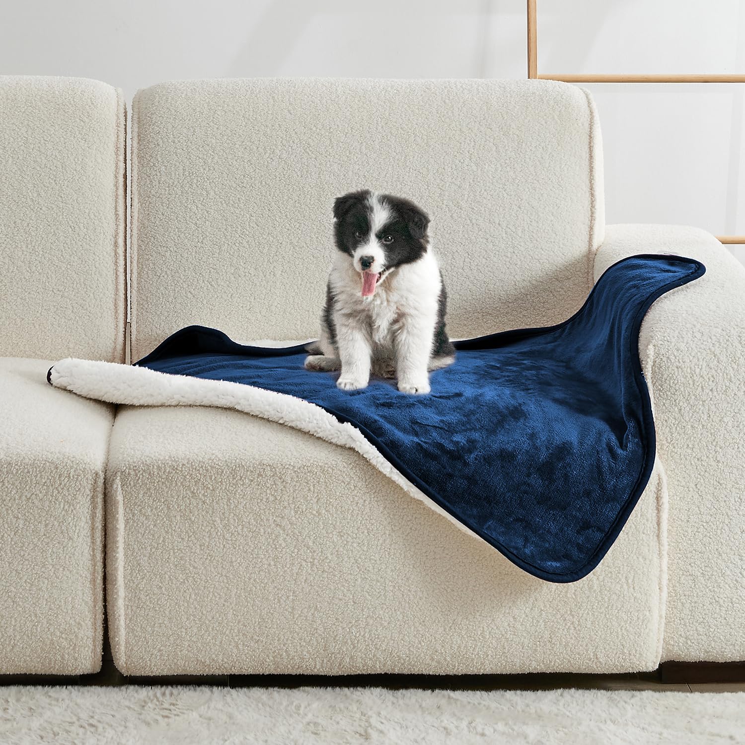 Waterdichte deken voor bedbank, bank, zachte vloeistof, plasbestendige huisdierdeken voor hond, puppy kat, omkeerbare sherpa- en fleece-deken voor meubelbeschermer (marineblauw, 76 x 101 cm) - 76x101 cm - Donkerblauw
