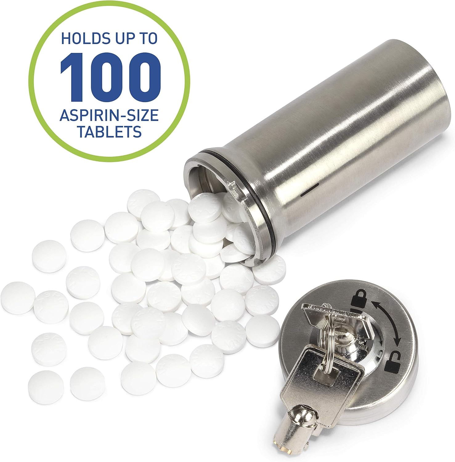 Ezy Dose Pill Box and Medicine, Vitamin Container, Safe for Money & Travel Items, Stainless Steel, 2 Keys with Lock : Everything Else