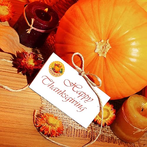 Miniatura 6 de Zonon 1000 calcomanías para fiesta de Acción de Gracias, calcomanías redondas divertidas de pavo y calabaza de hoja de arce para decoraciones de