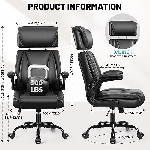 Miniatura 2 de Silla de oficina, silla de escritorio ergonómica, sillas de oficina de cuero ejecutivo con soporte lumbar, reposacabezas y reposabrazos ajustables,