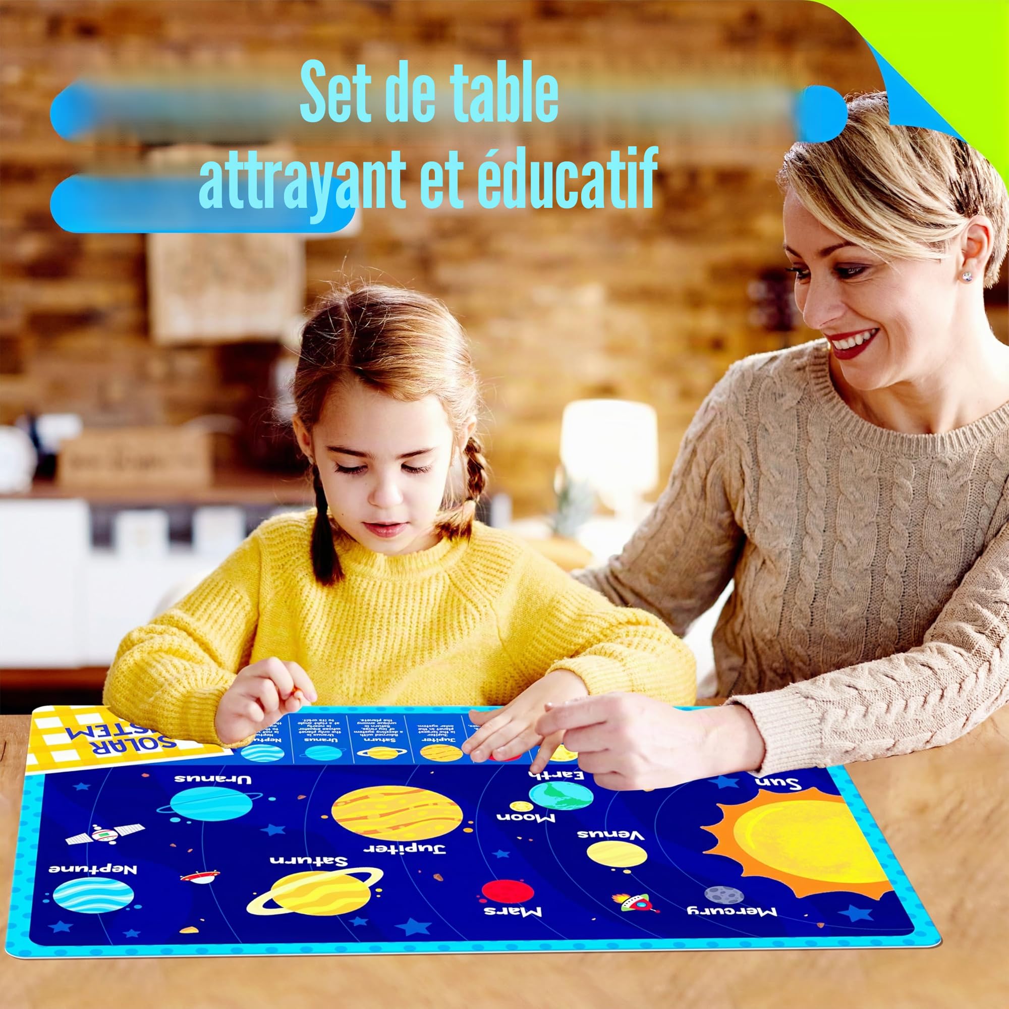Pack de 6 Sets de Table pour Enfants, antidérapants, lavables, réutilisables, éducatifs sur Les thèmes de l'alphabet, des nombres, des Formes et des Couleurs, de l'univers, de la Carte pour la Maison
