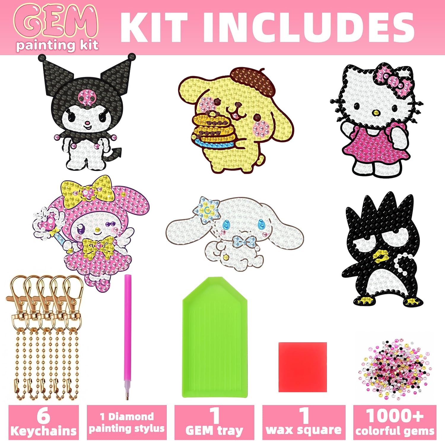 LWZAYS Diamond Art Kits for Kids, 5D Gem Art for Kids Ages 8-12, 6 PCS Double Sided Diamond Art Keychains, Arts and Crafts for Kids Ages 4-8 Girls Birthday Gifts