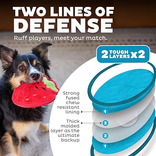 Miniatura 2 de Outward Hound Juguete de perro con piel resistente y dos capas duraderas, chillón, con relleno, fresa, rojo, mediano