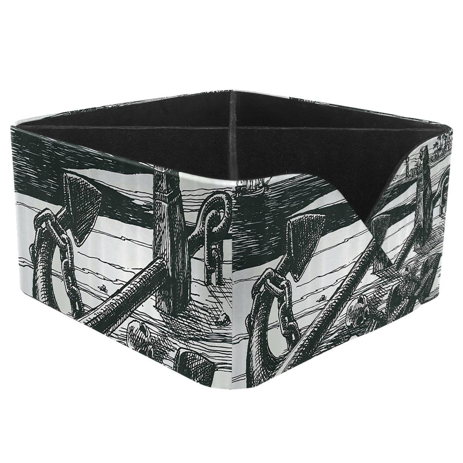 KengjuTesu Retro Anchor with Skull Desktop Organizer Pen Holder, Rectangular Pencil Cup for Office, Study and Makeup Stations