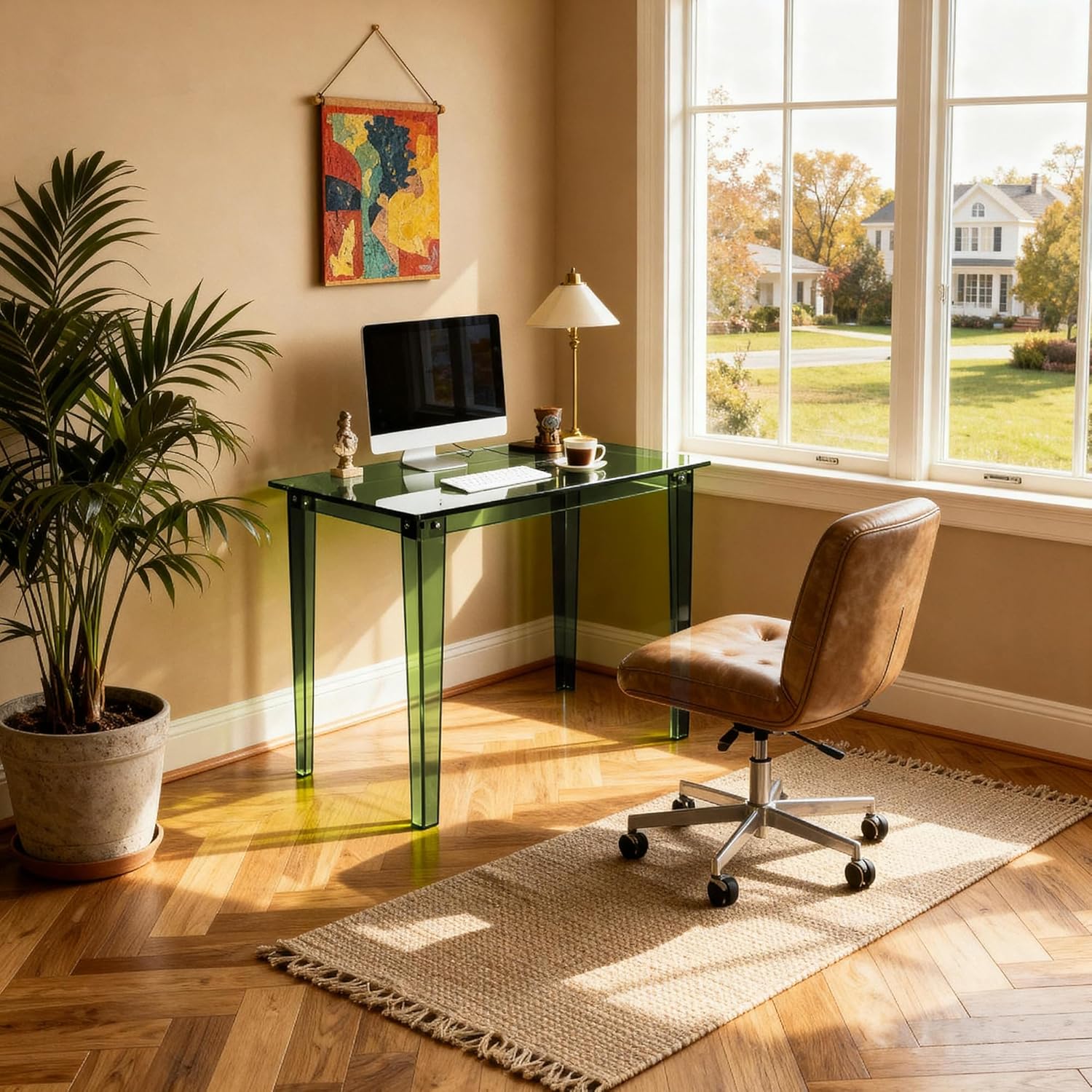 Acrylic Desk, Clear Modern Writing Table for Home Office (Green, Small)