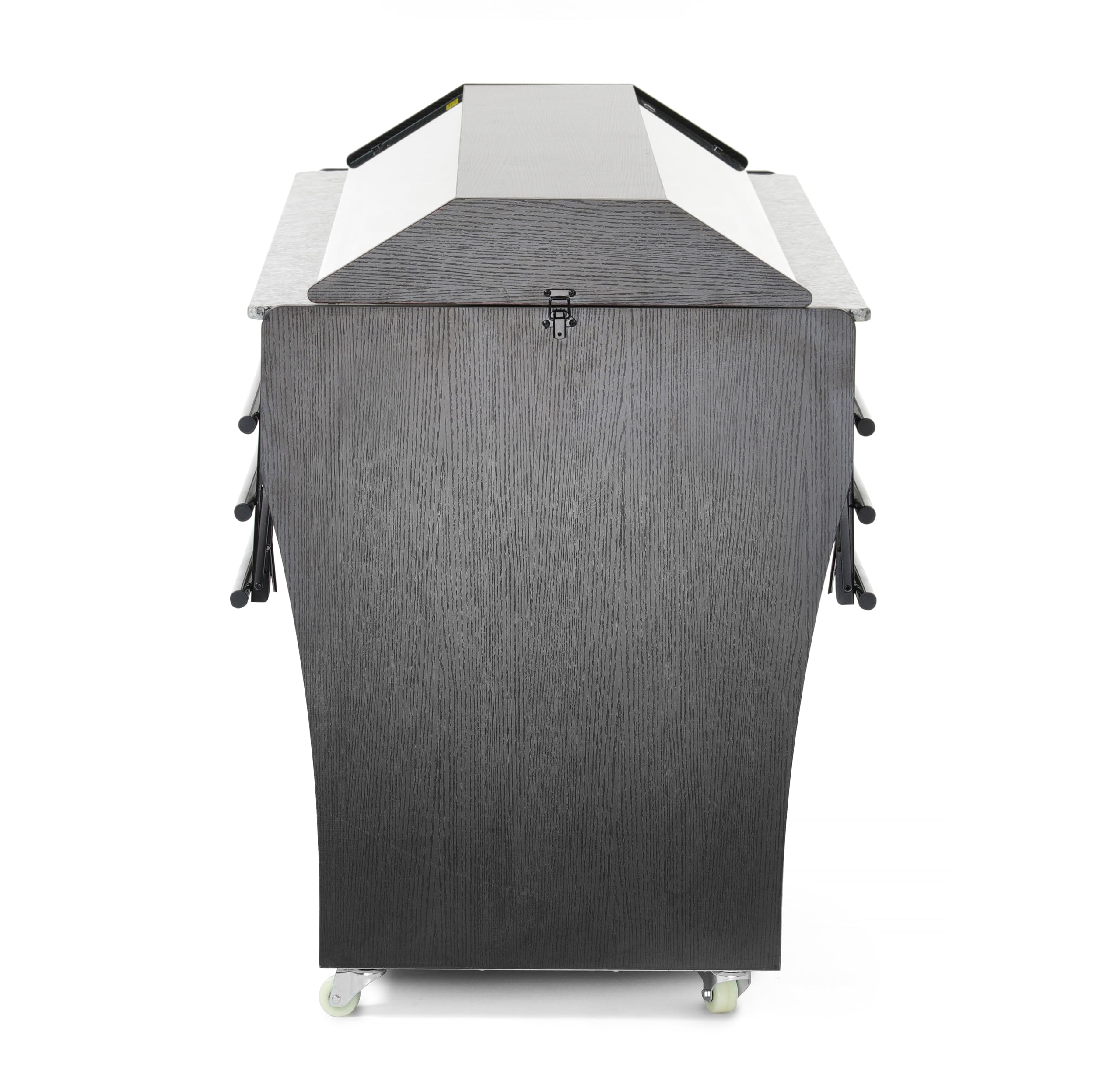 HENDI Buffet-Theke, gekühlt, mit 4x GN1/1 Behälter, 2 Ablageboden, Temperaturbereich: 2° bis 10°C, 4 Lenkrollen, Schutzabdeckung, Salatbar, 230V/170W, 1490x1260x(H)1370mm, Edelstahl, Glas, schwarz