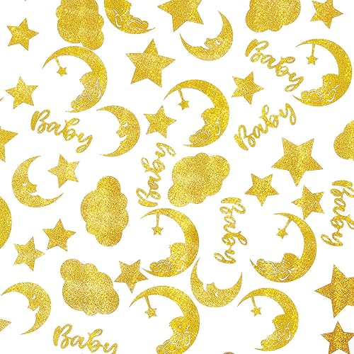 360 piezas de confeti de estrella centelleante con purpurina dorada y luna, nubes, confeti de estrella, confeti de estrella, decoración de baby
