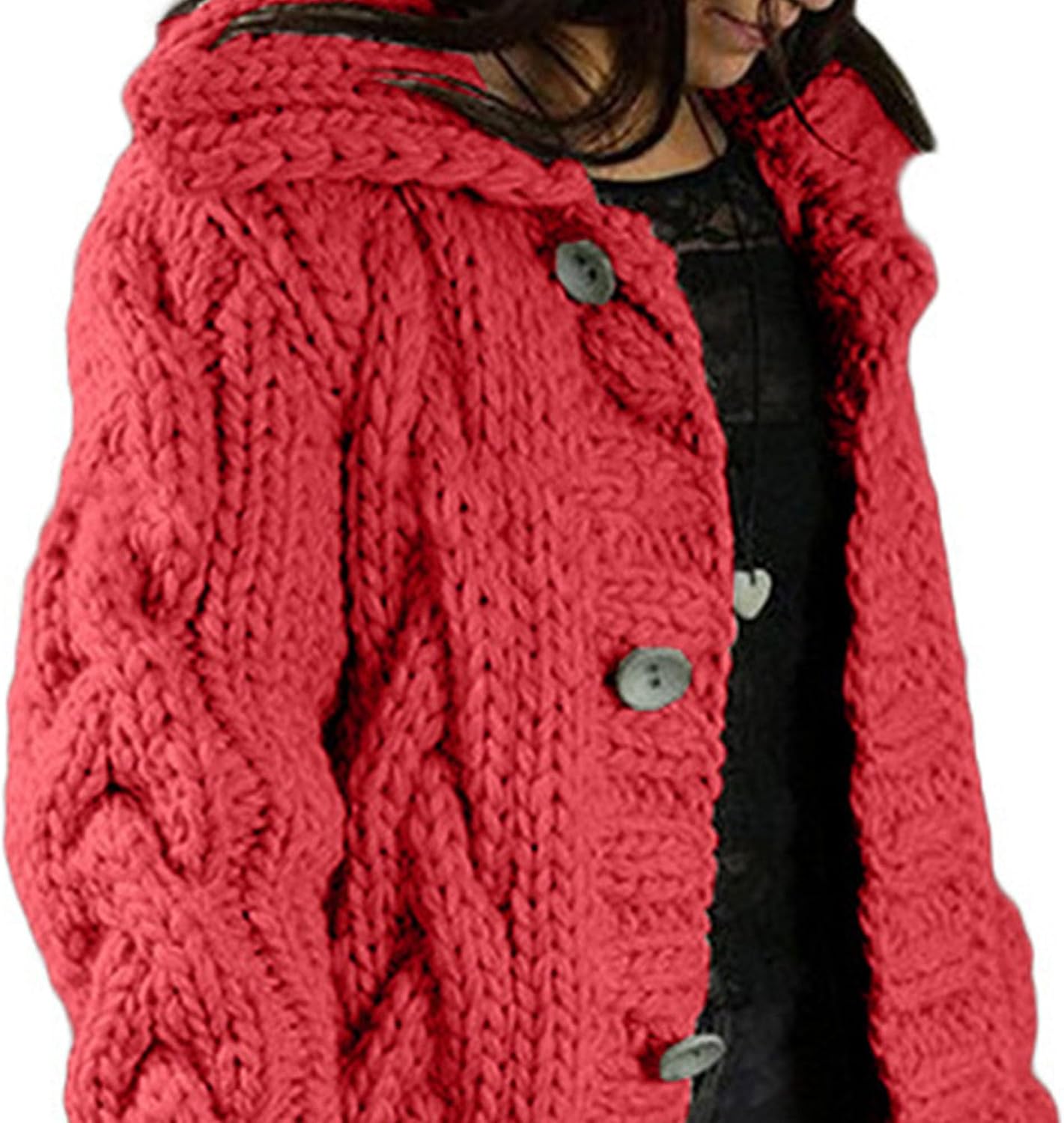 Women Long Sleeve Cable Knit Long Cardigan Jacket 2024 Winter Chunky Open Front Button Sweaters with Pockets