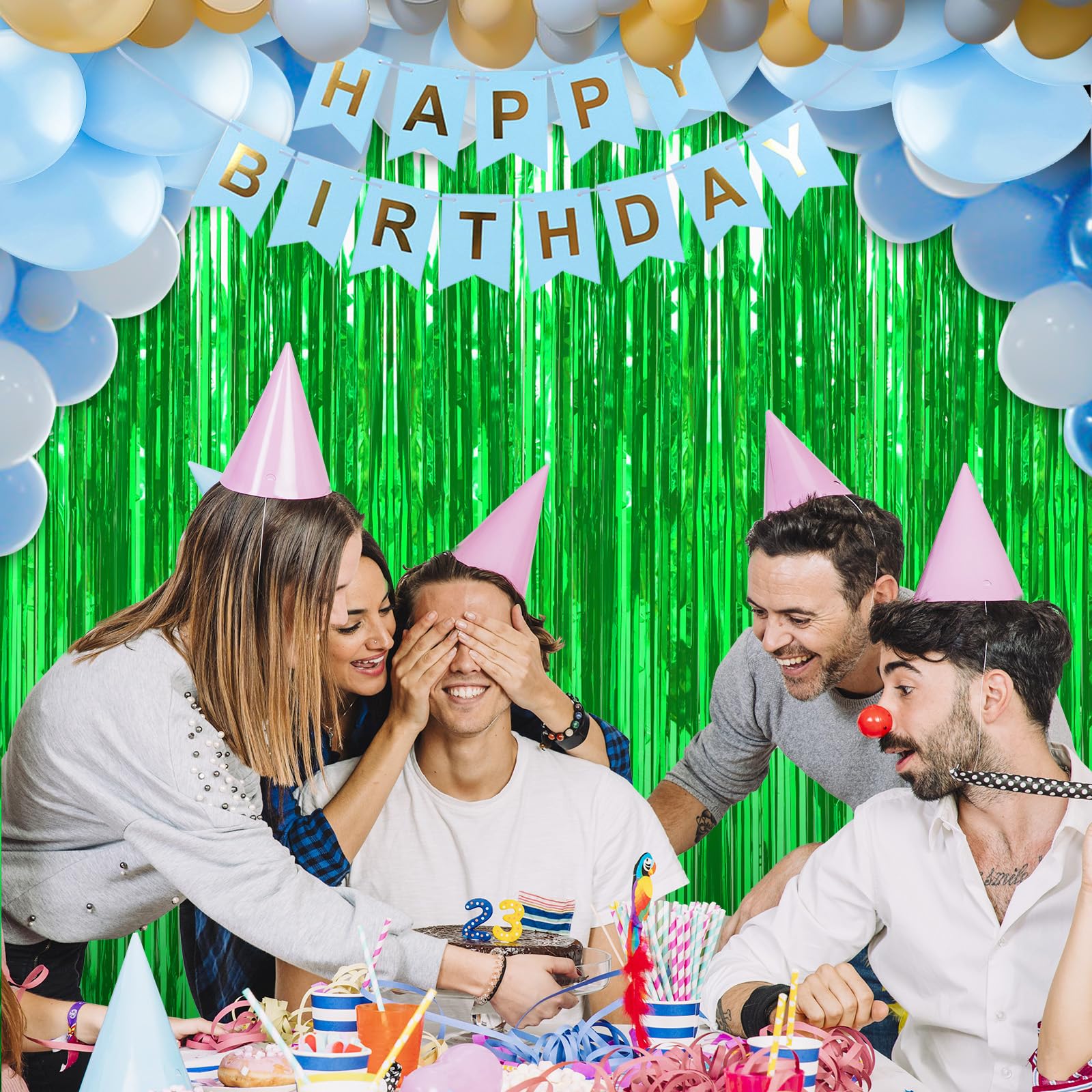 Crosize Confezione da 8 tende con frange in lamina verde da 1 x 3 m, decorazioni per feste, sfondo per feste, stelle filanti glitterate per decorazioni di compleanno