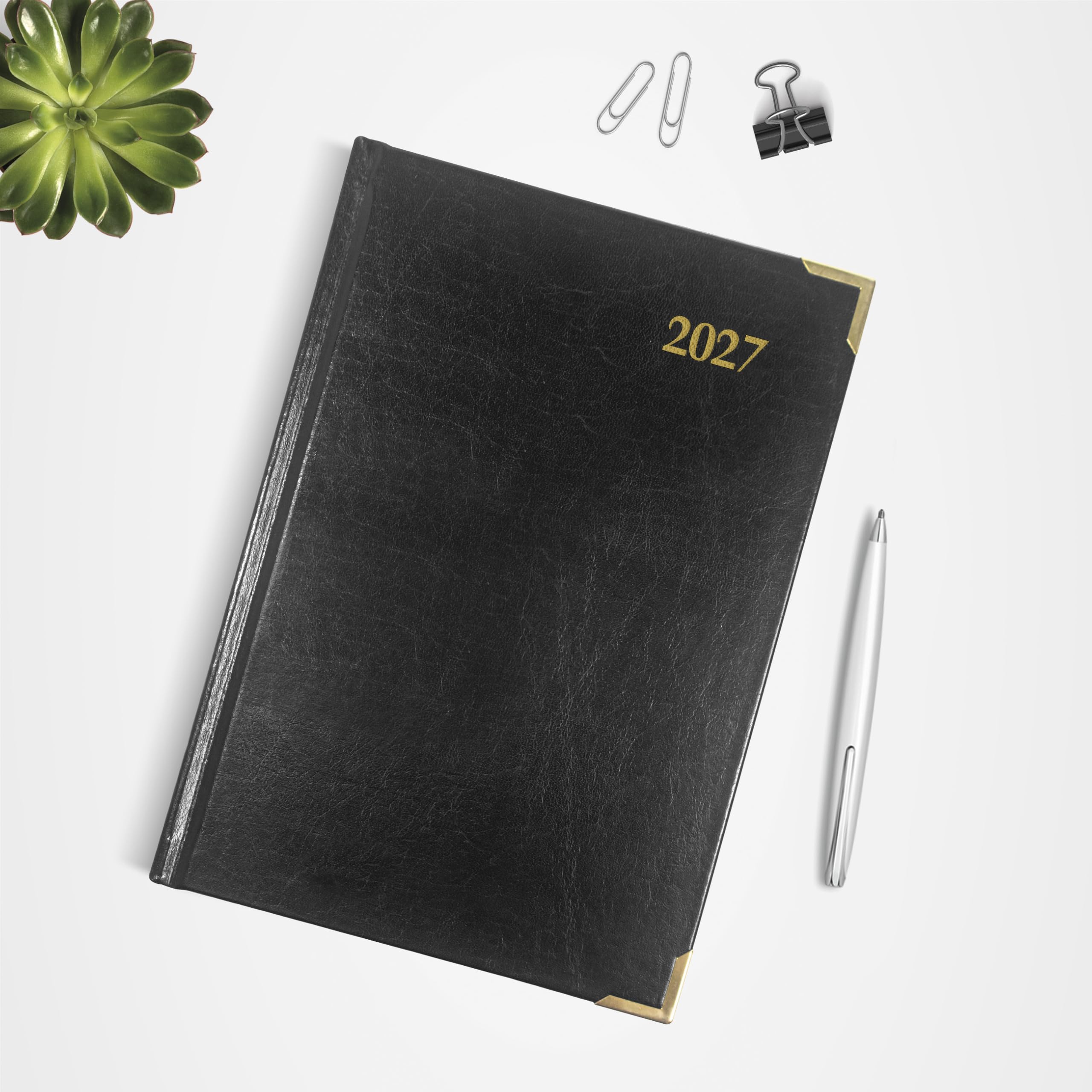 Brownline® 2027 Executive Wochenplaner Terminkalender Terminkalender 12 Monate Januar bis Dezember genähte Bindung 20,8 x 14,3 cm schwarz dreisprachig (CBE507)