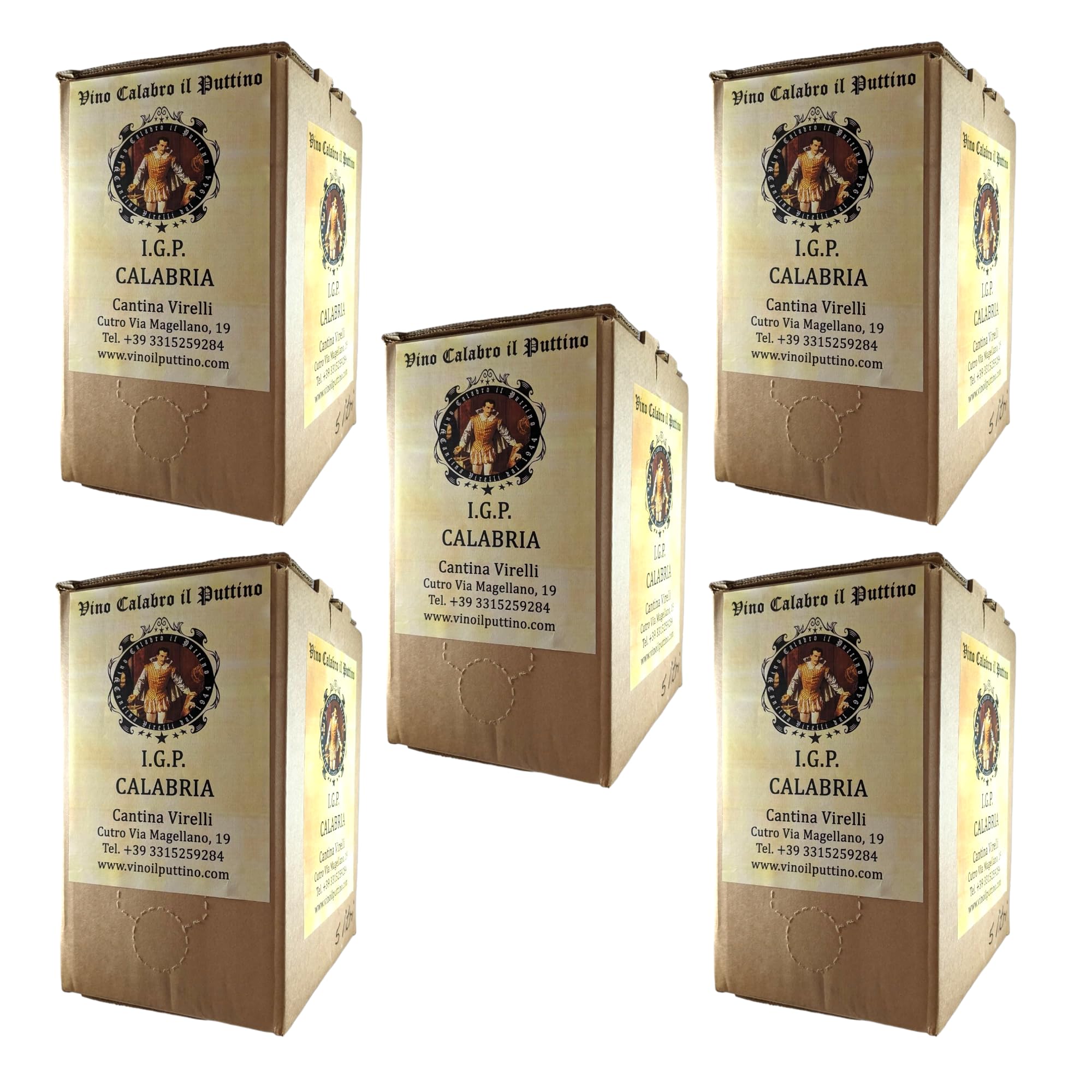 Vino Calabro il Puttino | Rosso IGP Calabria | lenta evoluzione | Bag in Box da 5 litri | Cantina Virelli | Cutro | Non filtrato | Artigianale (25 Litri IGP Calabria)