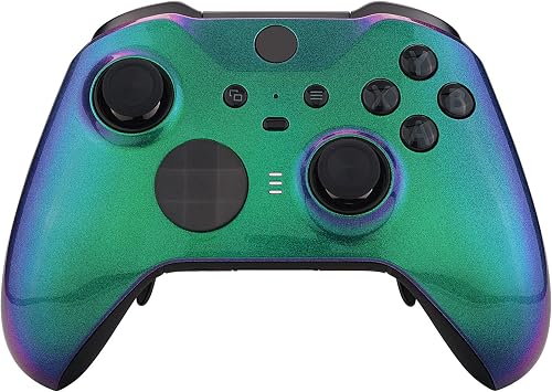 eXtremeRate Chameleon Green Purple Faceplate Cover, Front Housing Shell Case Replacement Kit for Xbox One Elite Series 2, Xbox Elite 2 Core Controller Model 1797 - Thumbstick Accent Rings Included