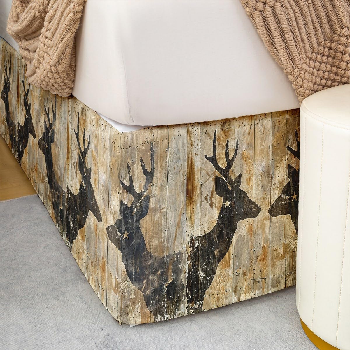 Feelyou Deer Bedskirt Queen, Boys Deer Bed Skirt for Kids Cute Dear Sheet & Wrap Around Bed Skirt Camo Deer Dust Ruffle Pleated Bedskirt with Split Corners