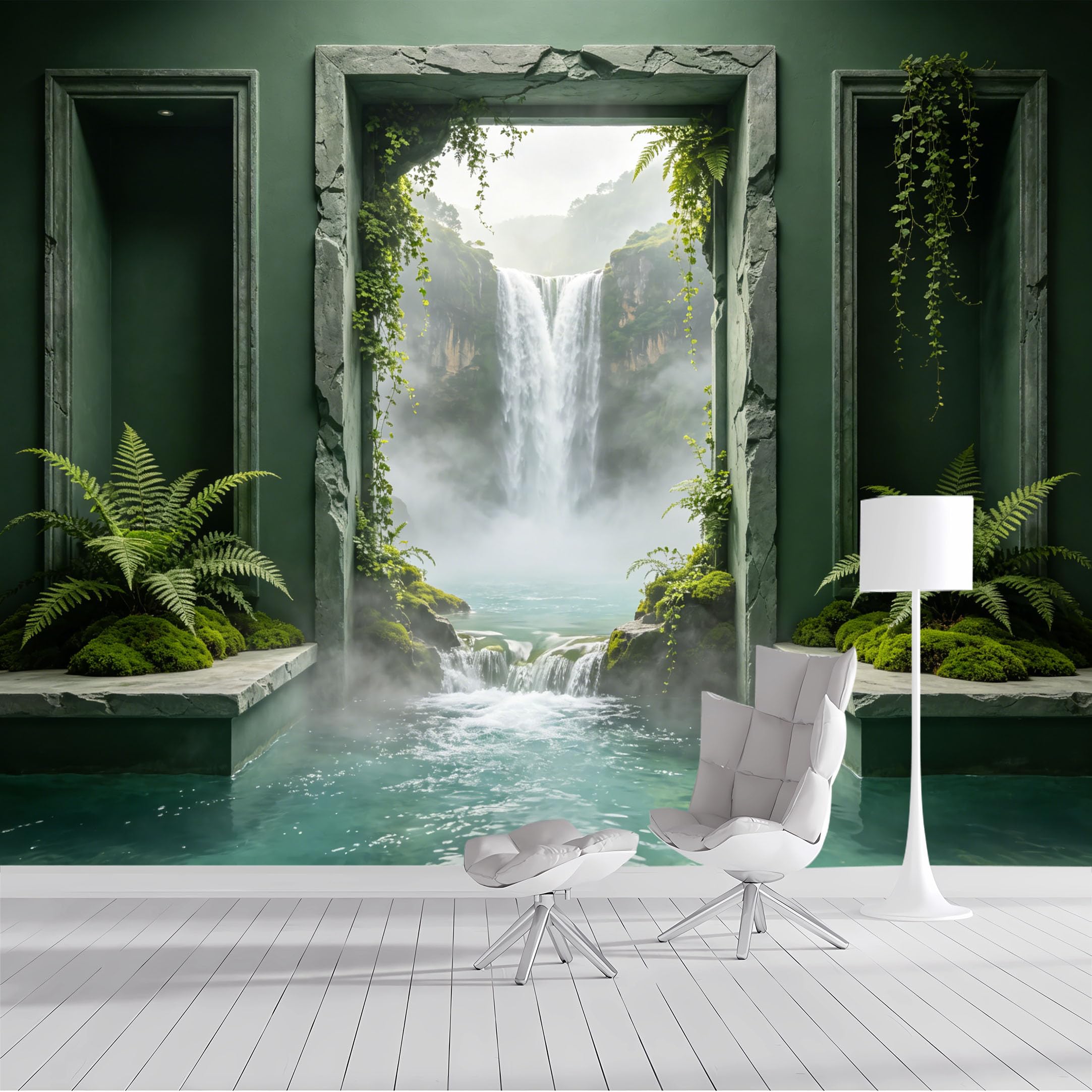 Custom Size Wall Mural Tropical Waterfall Window View 3D Effect Stone Arch SelfAdhesive Wall Fabric Removable Wallpaper Wall Decor for Living Room Bedroom Bathroom