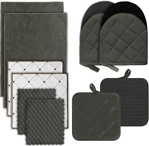 Juego de guantes cortos para horno, toallas de cocina y paños de cocina, 10 piezas de regalo de cocina para cocinar hornear, guantes de silicona