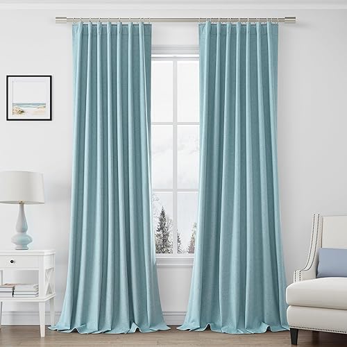 Miniatura 27 de Joywell Cortinas de lino 100% opacas de 45 pulgadas de largo, bolsillo para barra/pestaña trasera, cinturón de gancho/anillos de clip, cortinas de