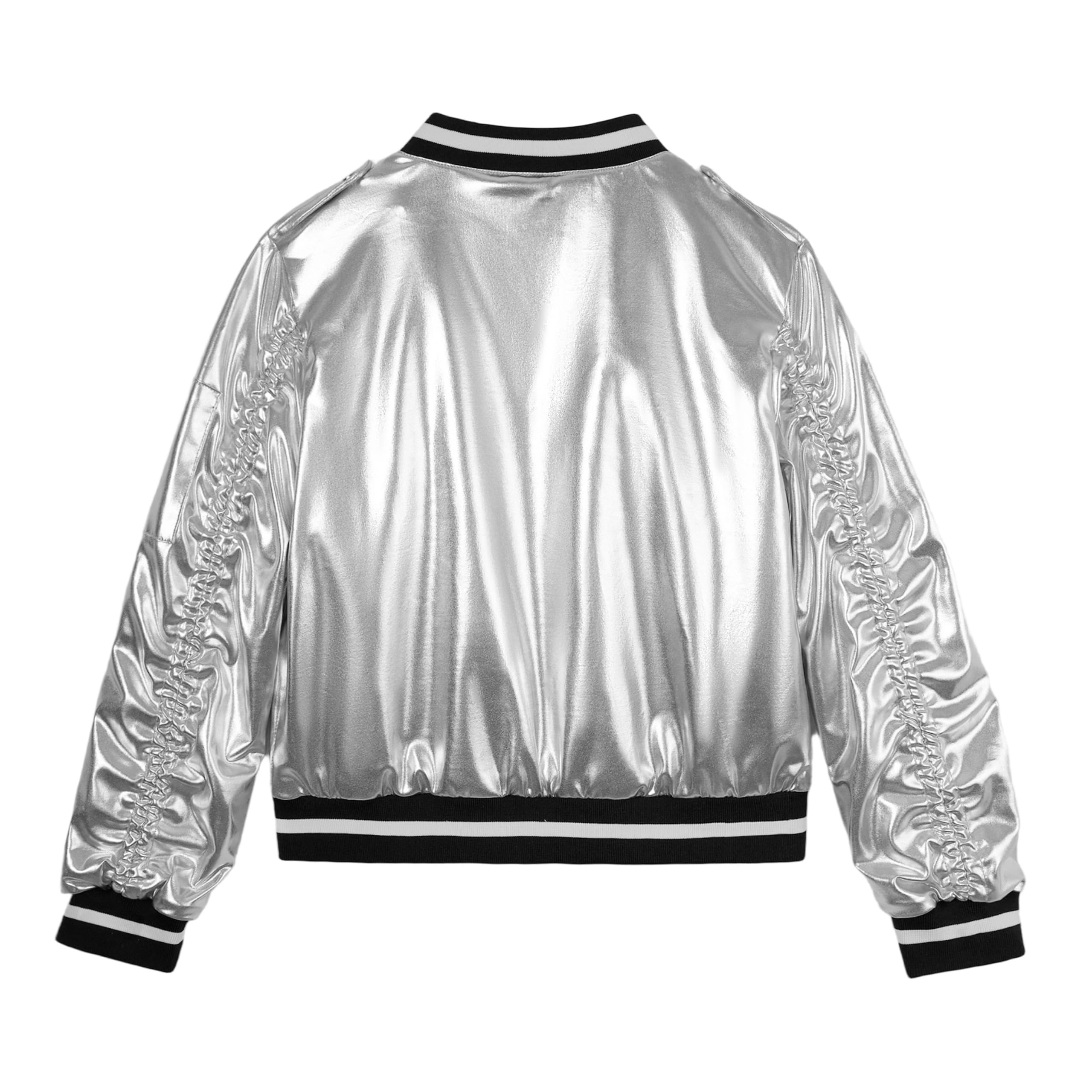 LOLANTA Giacca Bomber Metallizzata per Bambina, Leggera con Cerniera e Tasche per Carnevale e Feste 4-12 Anni