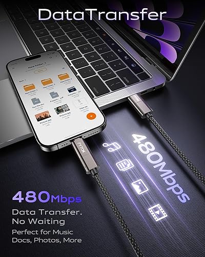 Miniatura 6 de Cable USB C de carga rápida de 60 W para iPhone de 6 pies, [certificado Apple MFi] USB a USBC a Lightning, cable de carga 4 en 1 con tipo C/USB A