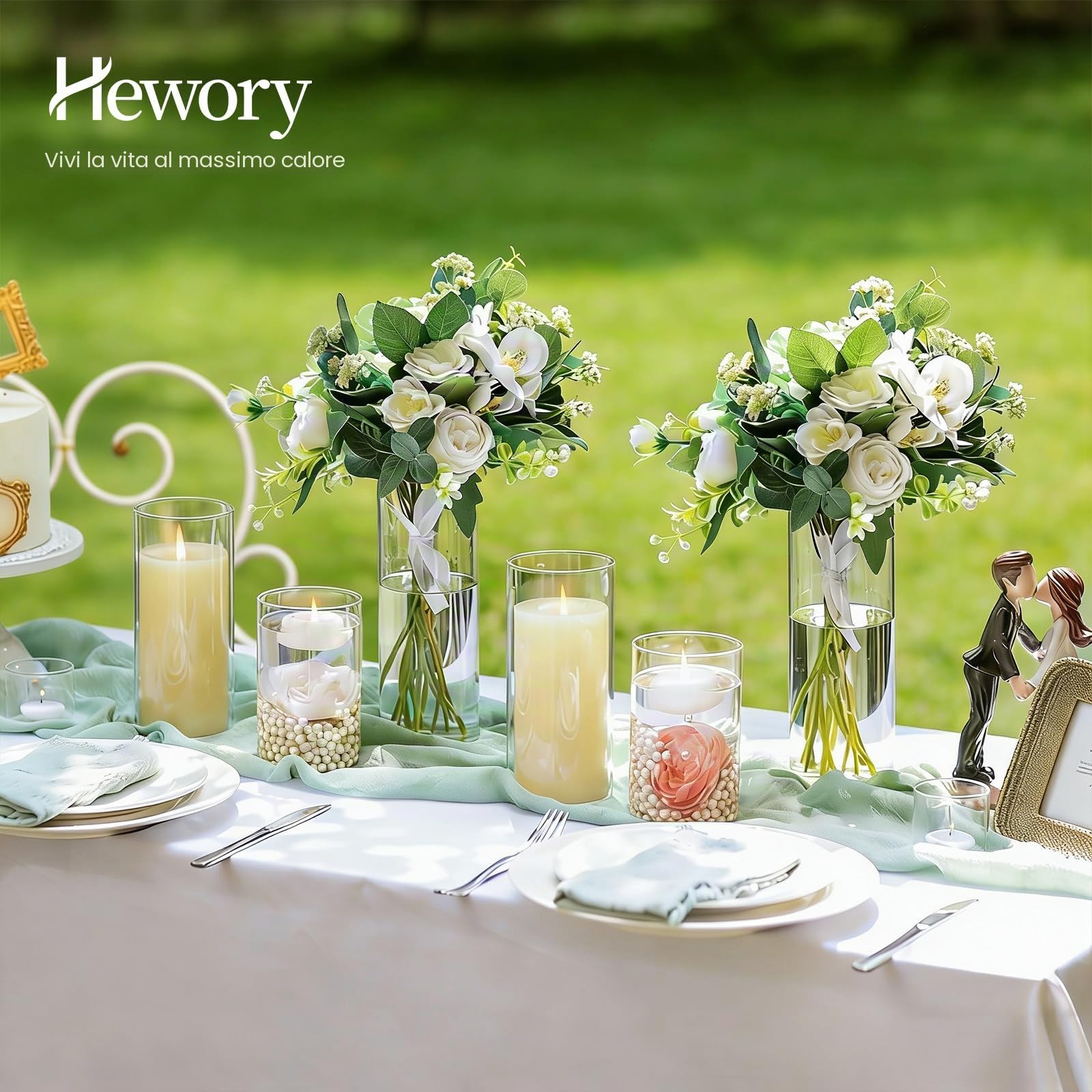 Portacandele Vetro Vaso Candele Galleggianti: Hewory Set di 24 Porta Candela da Tavolo Cilindri in Vetro Trasparente Vasi per Centrotavola Decorative Cilindrico Candelabro