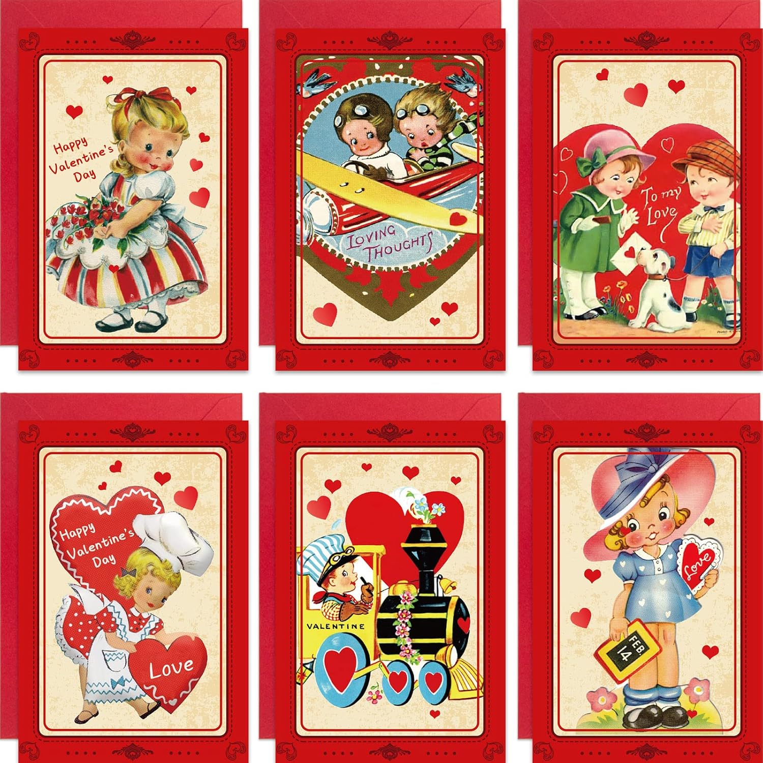 ceiba tree Vintage Valentine‘s Day Cards 12 Pack Assorted Retro Kids Blank Greeting Notes Cards with Envelopes : Office Products