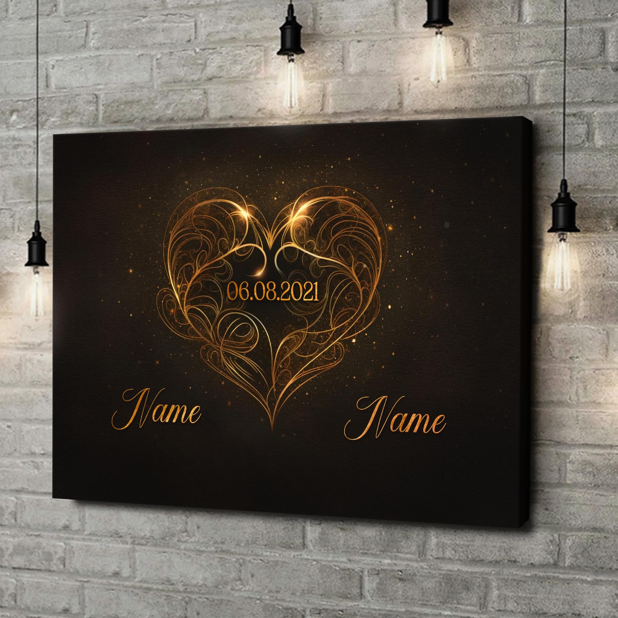 Liebesleinwand Leinwandbild personalisiert | Leinwand gestalten mit Namen und Datum Geschenk für Partner | Elegante Liebe