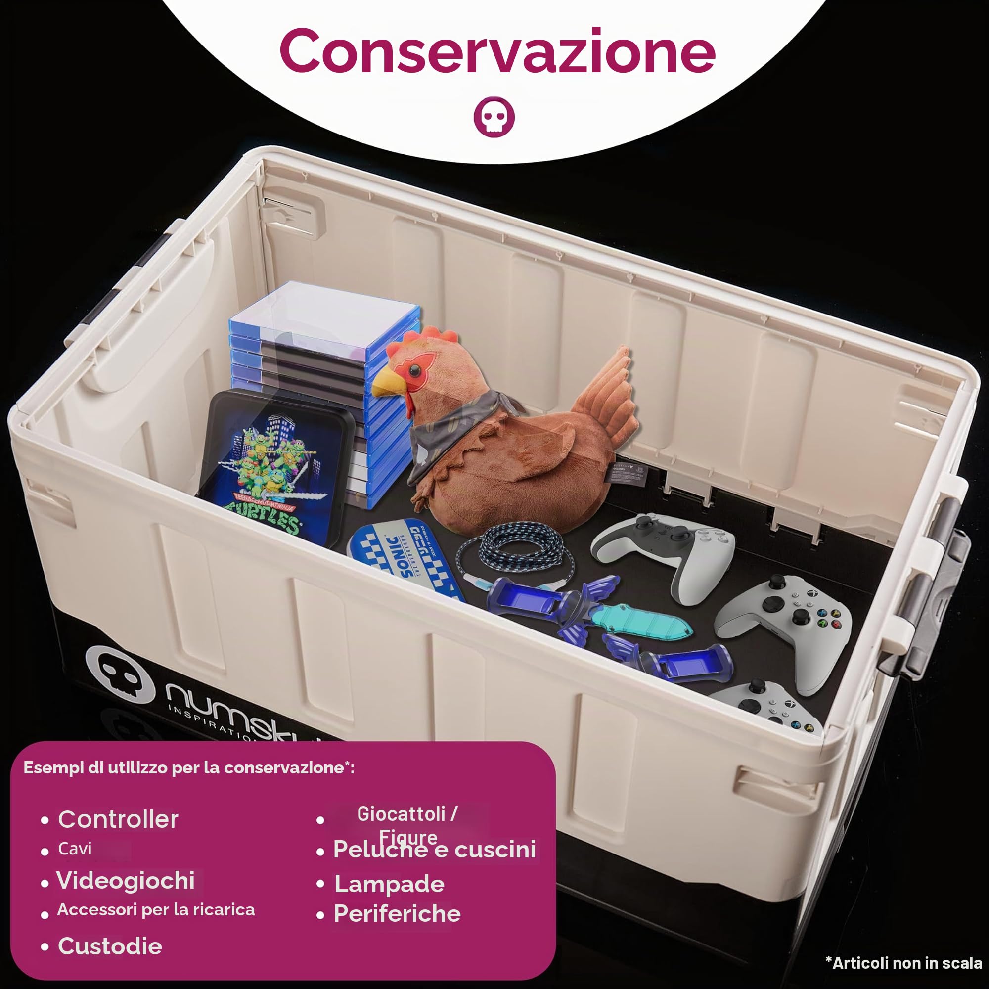 Numskull Xbox Scatola Portaoggetti 2-in-1 e Sedia Pieghevole – Organizzatore con Coperchio e Maniglie per Camerette – Merchandising Ufficiale Microsoft