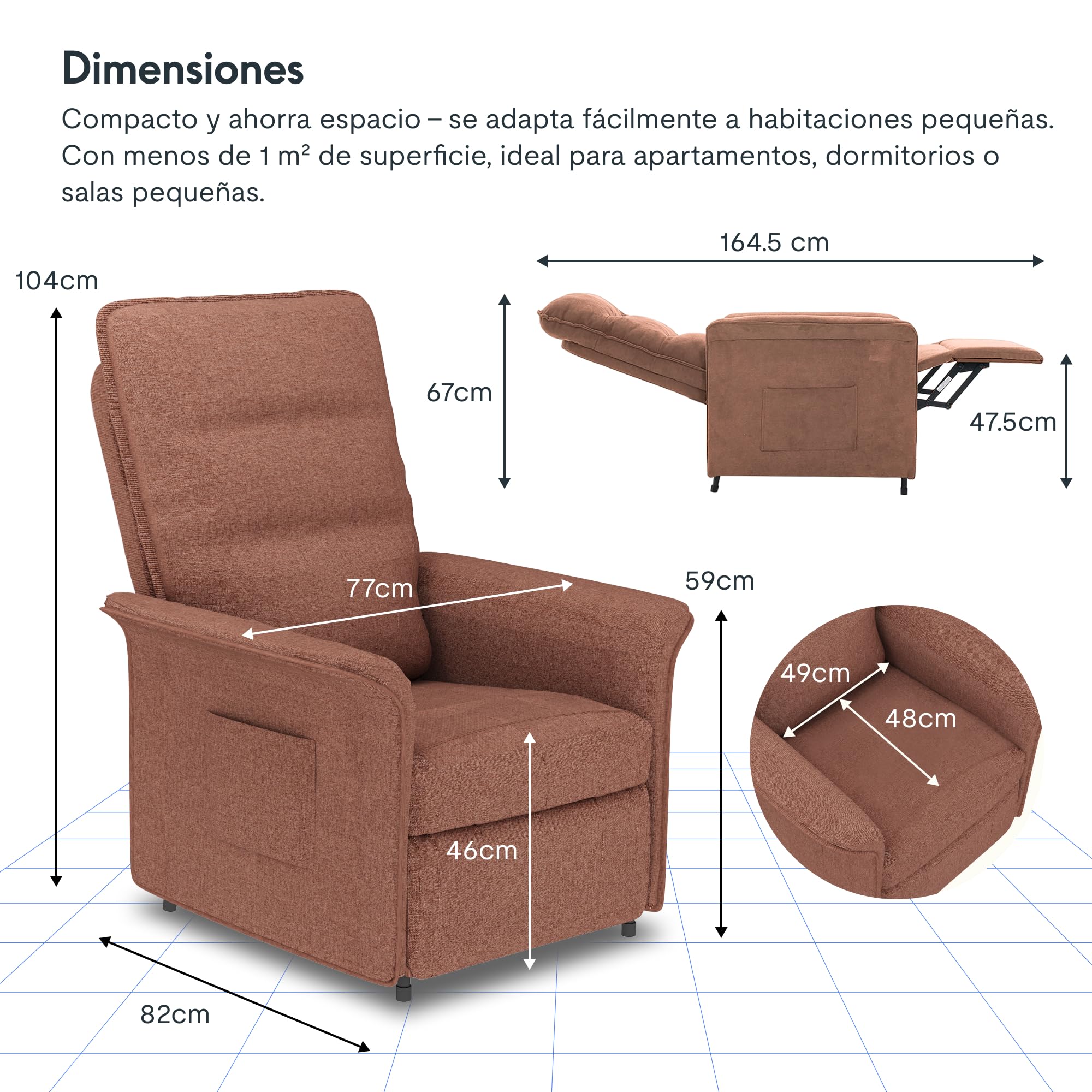 FLEXISPOT Poltrona da Relax Elettrica(82 x 77 x 104 cm) con schienale regolabile, reclinabile da 105 ° a 155°, poltrona reclinabile, divano relax ergonomico poltrona per camera da letto e soggiorno