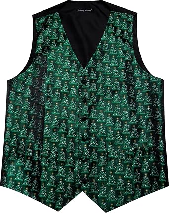 Barry.Wang Mens Red/Green Christmas Suit Vest Tie Holiday Xmas Waistcoat