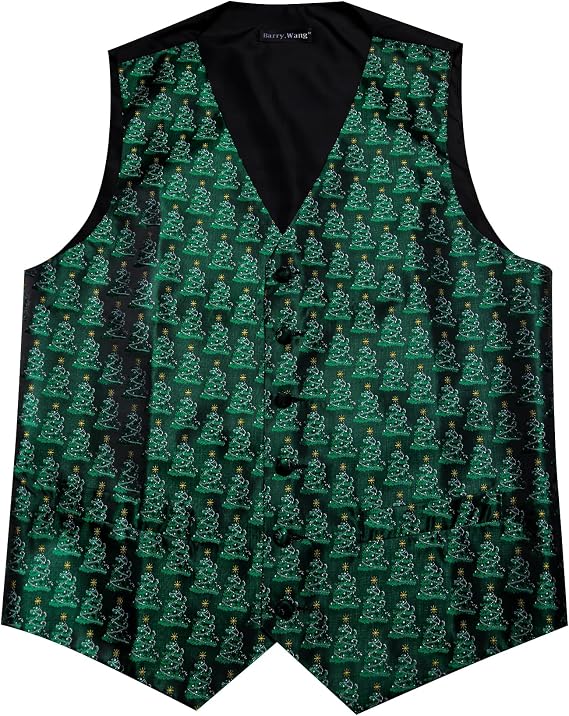 Barry.Wang Mens Red/Green Christmas Suit Vest Tie Holiday Xmas Waistcoat