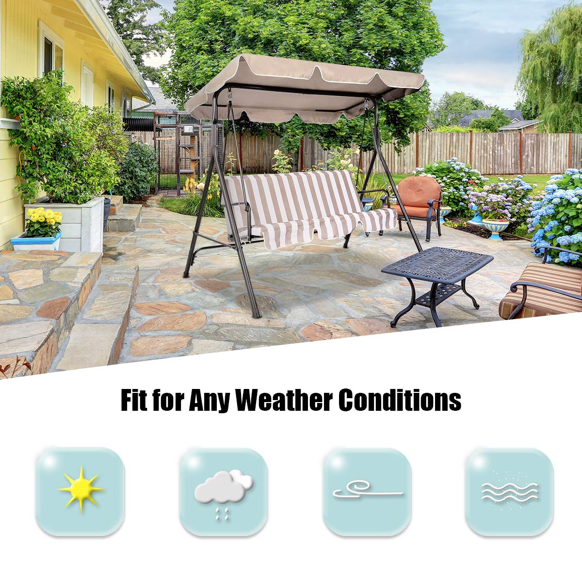RELAX4LIFE Sonnendach UV-Schutz, Ersatzdach Wasserabweisend, Dachbezug für Hollywoodschaukel, Dachplane Farbwahl, Schaukeldach 160g Polyester, Gartenschaukel Kein Ausbleichen (191 x 132 cm, Beige)