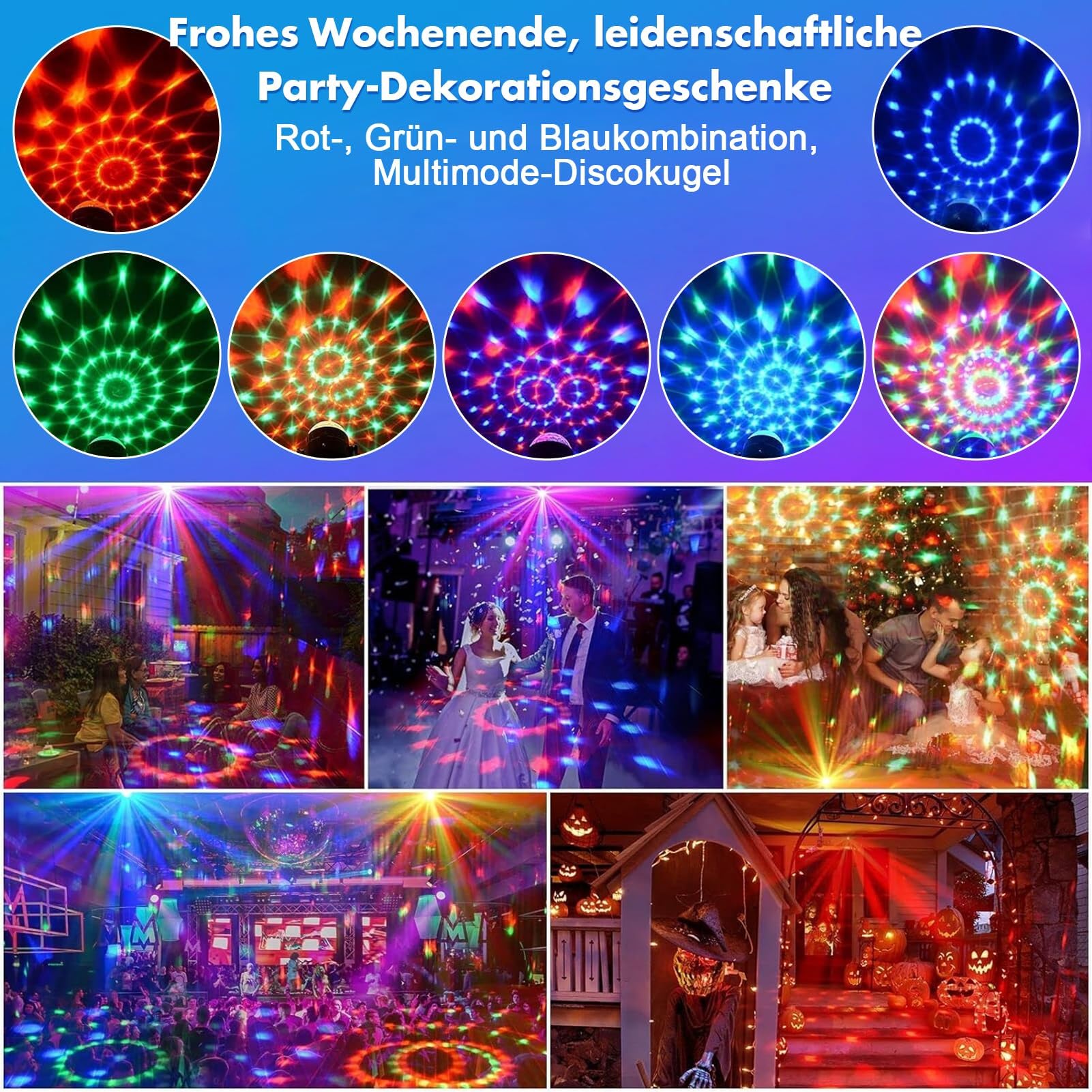 Lampe de Scène, Fwiull Lumière Disco à 7 Yeux avec Télécommande et Stroboscope, Boule Disco Grand Angle Contrôle de la Musique, Divers Effets RGBW Lumiere Soirée avec 2M USB pour Halloween, Fête, Noël