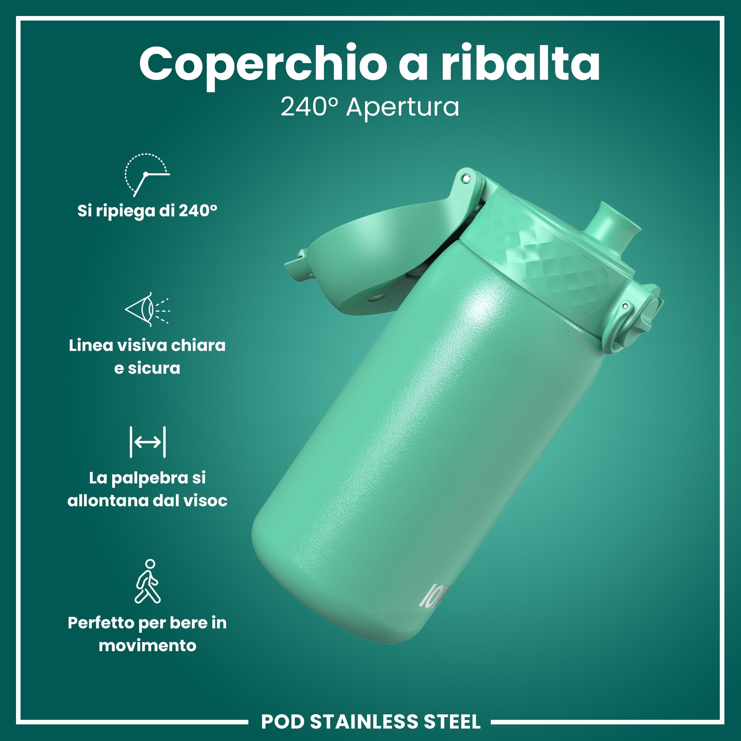 Ion8 Borraccia a Prova di Perdite, Facile da Aprire, Serratura Sicura, Lavabile in Lavastoviglie, Senza BPA, Maniglia per il Trasporto, Adatta a Portabicchieri, Facile Pulizia