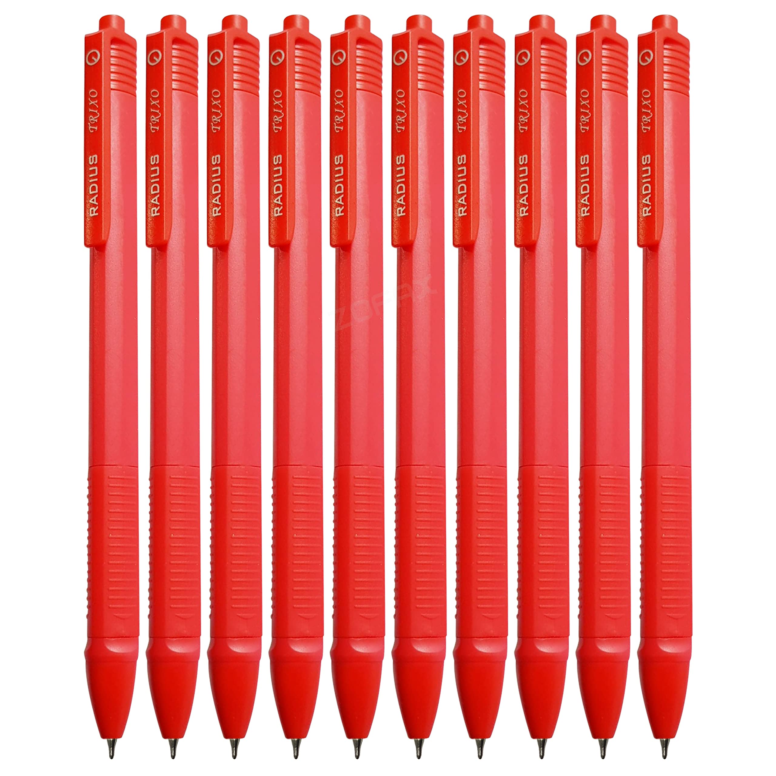 RADIUS Trixo Retractable Ballpoint Pens, RED, Fine Point (0.7mm), Pack of 50, Triangular Grip, Smooth Ball Pens, School Office Home Hospital Doctor Nurse Use