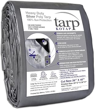 Kotap 26 x 40 Ft. Heavy-Duty Protection/Coverage Tarp, Superior Weave for Greater Longevity, 10-mil Multi-Use, Waterproof, TRS-2640, Silver (1-Pack)