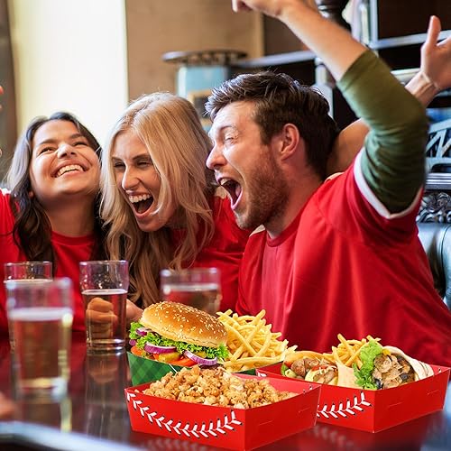 Miniatura 6 de Paquete de 36 suministros para fiestas temáticas deportivas, platos deportivos de 5 libras, bandejas de comida para nachos, botes de papel grandes,